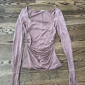 Brown long sleeve ruffled Free People Intimately top blouse boho